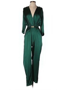 Amanda Uprichard 100% Silk 3/4 Sleeve Belted Jumpsuit - Emerald Green Sz Small